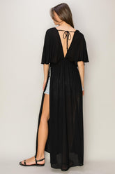 HYFVE Tie Back Maxi Dress with Side Slits and Batwing Sleeves